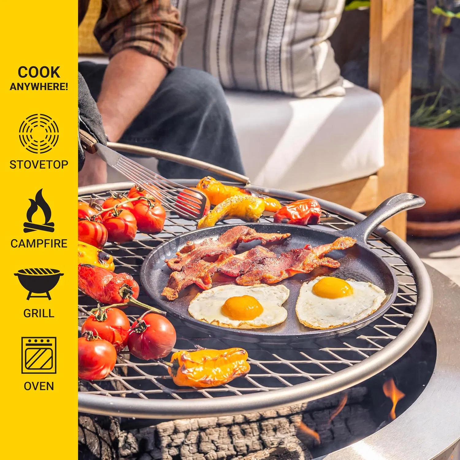 Round Seasoned Cast Iron Griddle - Round-Shaped, Pre-Seasoned Iron Griddle Pan - Non-Toxic, Pfas-Free Cookware - Compatible with Stovetop, Oven, Grill, or Campf