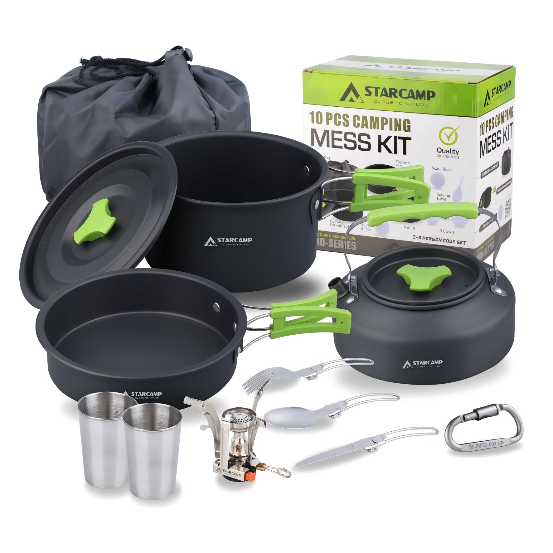 STARCAMP 11 In 1 Aluminium Outdoor Cookware Set 11-Piece Picnic &amp; Camping Tableware Mess Kit &amp; Cutlery For Cooking &amp; Dining