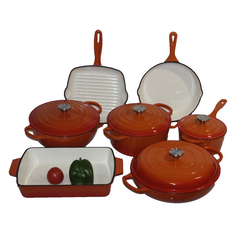 7-in-1 Cast Iron Stackable Cookware Set 7-Pcs Enameled Dutch Oven Metal Collection