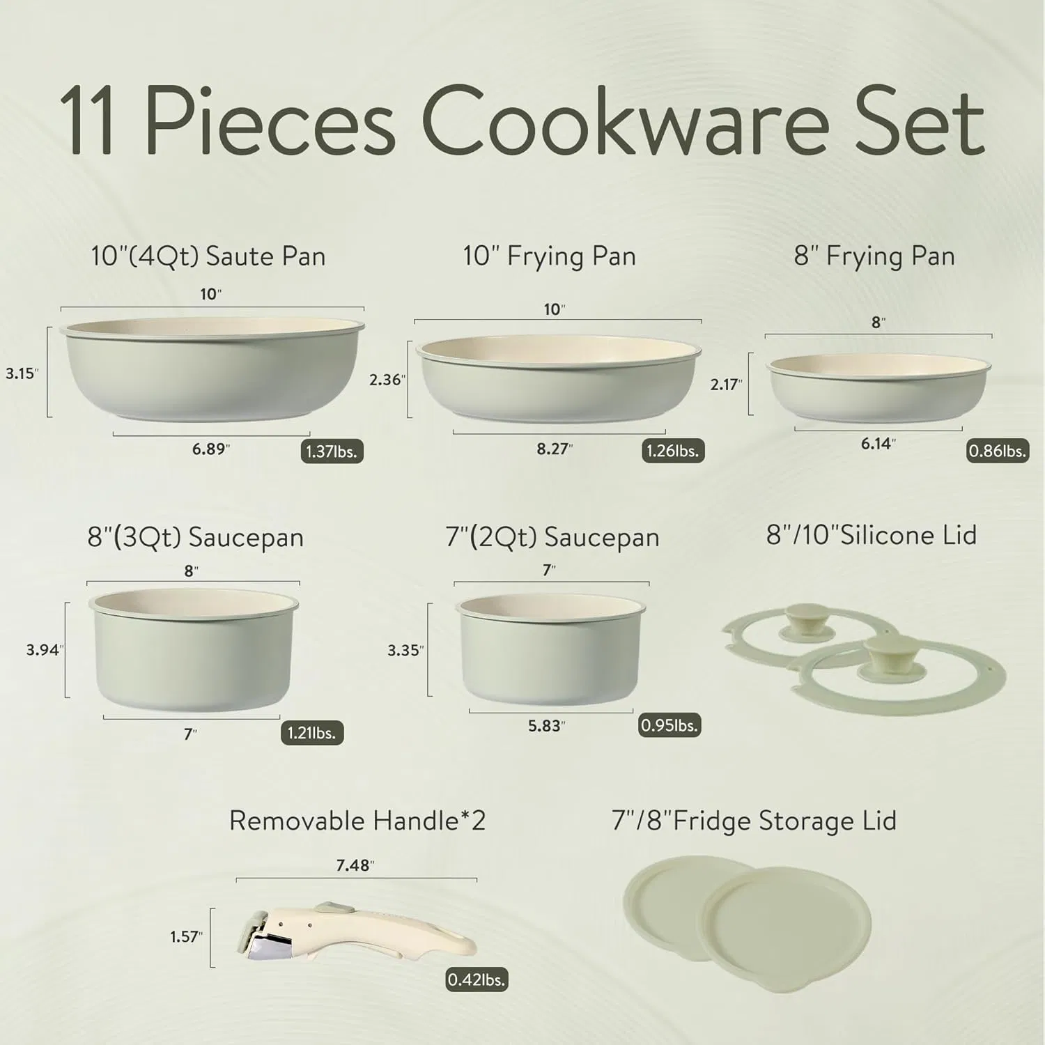 Pots and Pans Set, Nonstick Cookware Set Detachable Handle, 11PCS Induction Kitchen Cookware Sets