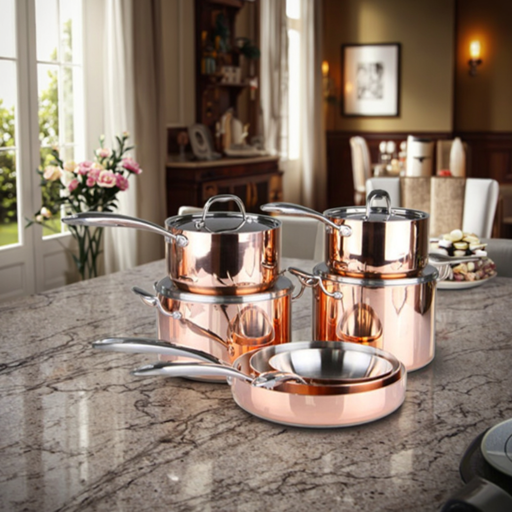 Multifunction Modern Eco-Friendly Healthy Copper Stainless Steel 7-Piece Cookware Set Premium Quality Easy Clean Gas Cooker