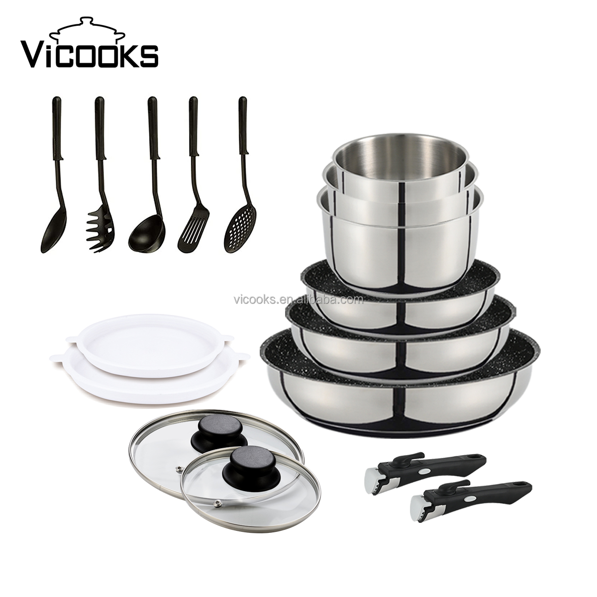 Crofton Cookware Fry Pan Detachable Handle Stainless Steel Pots and Pan Sets