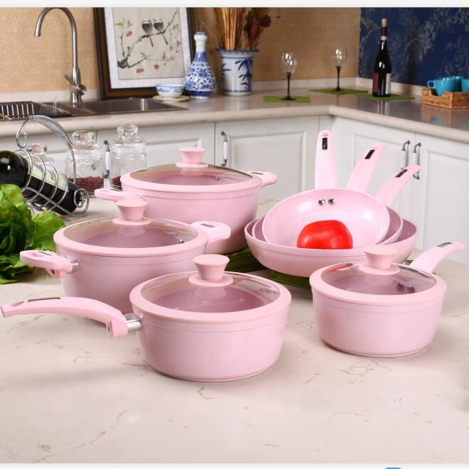 Factory Price Aluminum Ceramic Coated Colorful Casseroles and Frying Pan Set