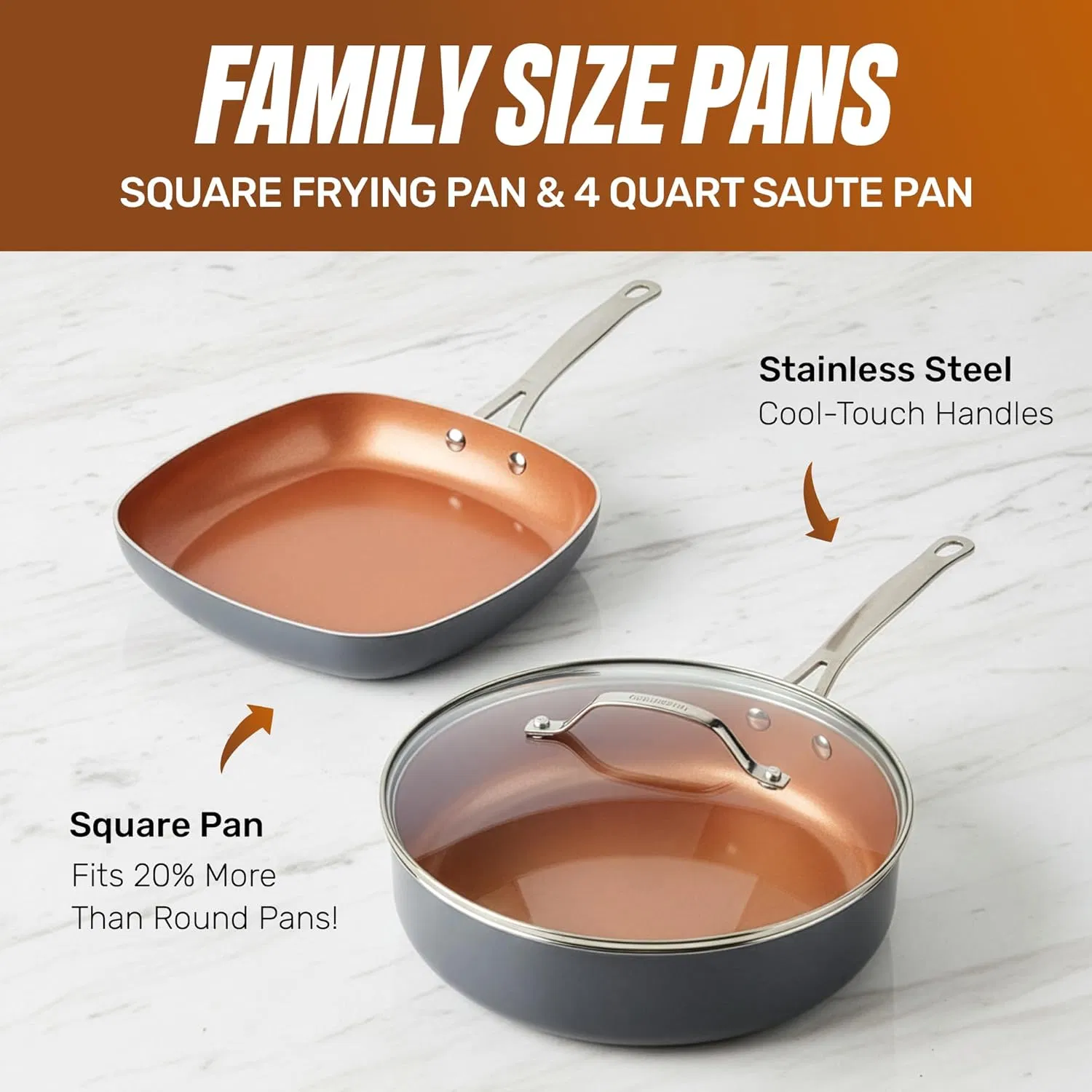 20 PC Ceramic Cookware Set, Copper Pots and Pans Set Non Stick with Bakeware, Cooking Utensils, and Steamer, Oven and Dishwasher Safe