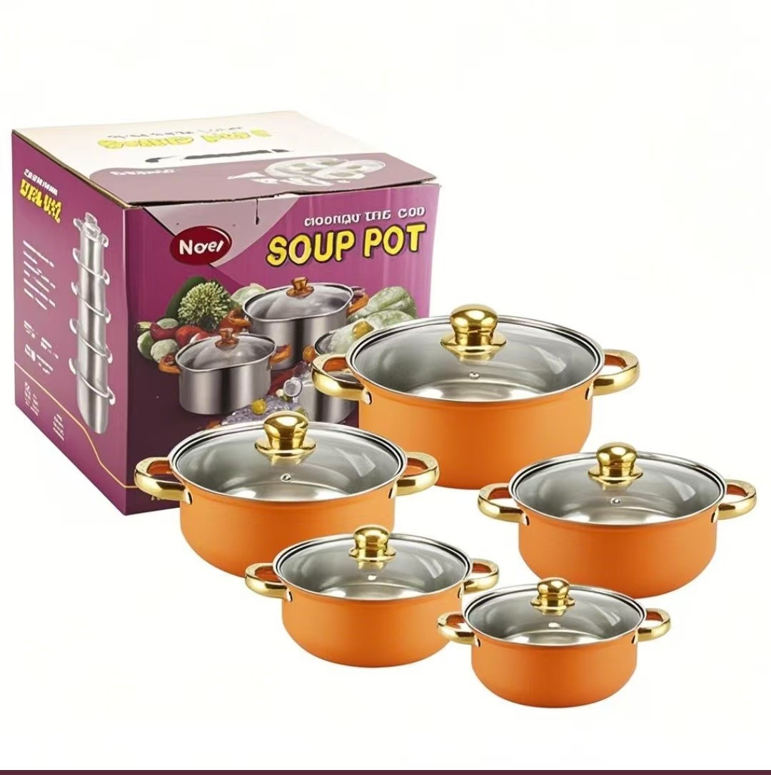 10-Piece Modern Sustainable Stainless Steel Colorful Cookware Set Glass Cover Dishwasher Oven Safe Gas Induction Ready Kitchen
