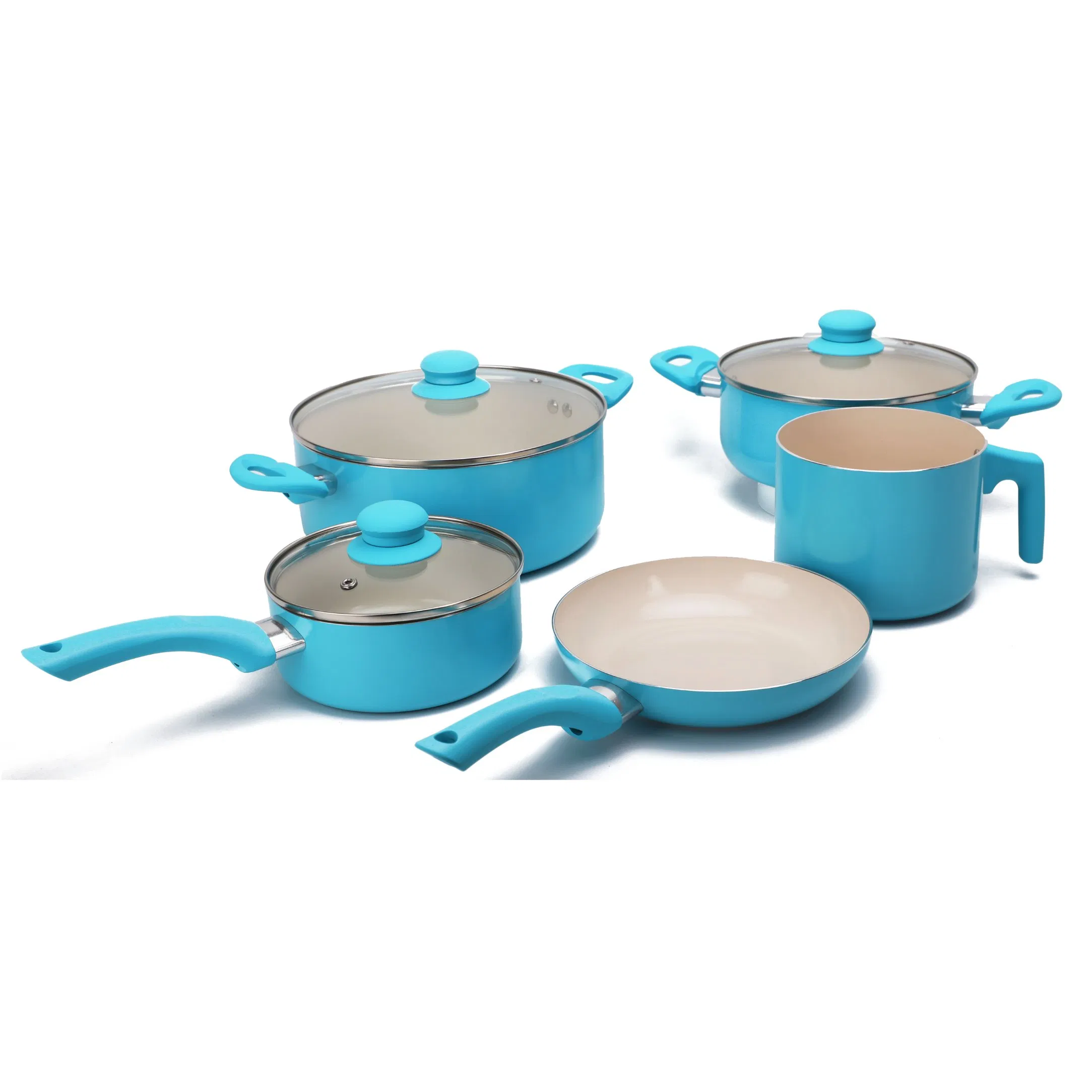 High Quality Pressed Aluminum Non Stick Ceramic Casserole Fry Pan Cookware Sets with Milk Pot