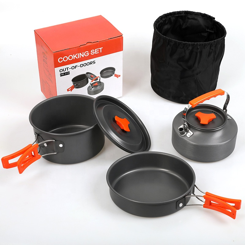 Camping Cooking Set Hard Anodized Aluminum Outdoor Cookware Set Picnic Cookware Frying Pan Kitchen Pot