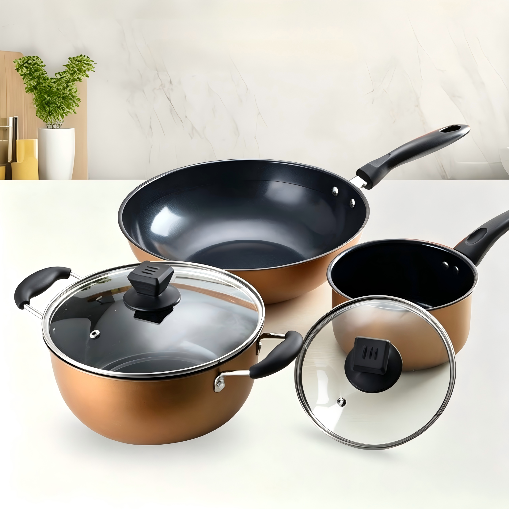 Wholesale Non-Stick Cookware Combo Optional 2PCS 3PCS Wok &amp; Pan Set Durable Kitchenware with Bakelite Handles