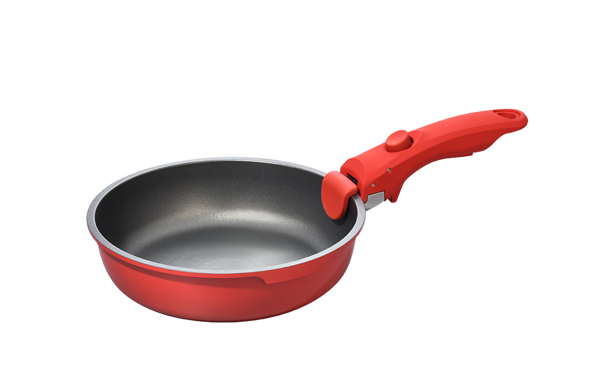 6-Piece Classic Red Granite Non-Stick Aluminum Cookware Set Eco-Friendly Glass/Silicone Lids Removable Handle Stackable