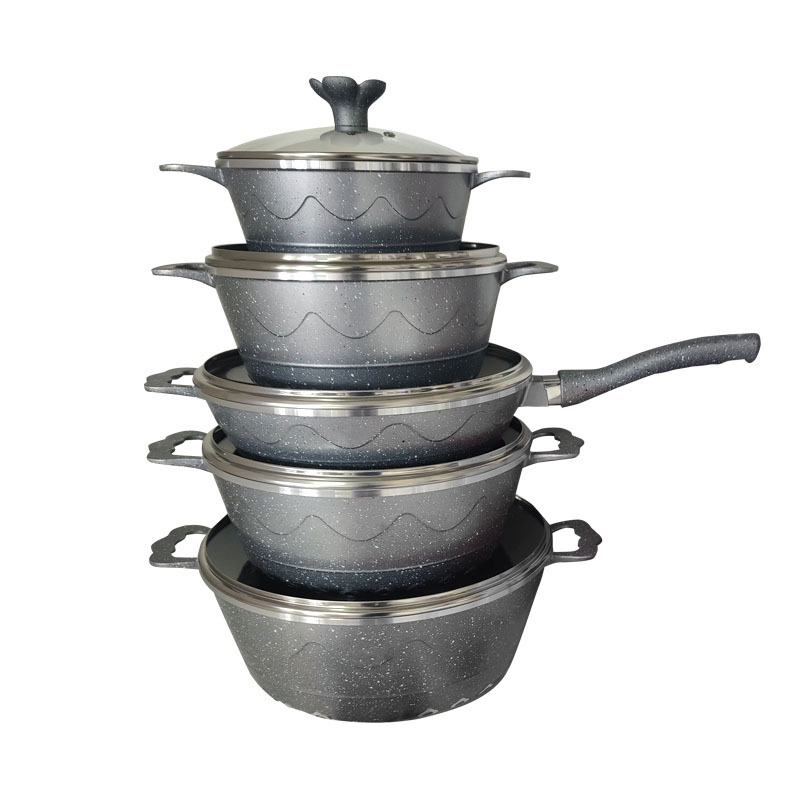 12PCS Die Cast Granite Coated Nonstick Cooking Pot Aluminum Pan Granite Coated Cookware Sets