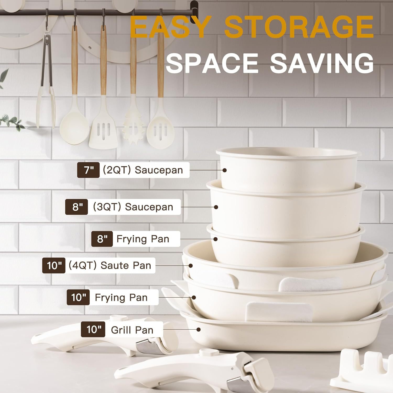 Removable Handle Nonstick Set | Thickened Cookware for All Stoves, High-Design Solid Color Pot Set