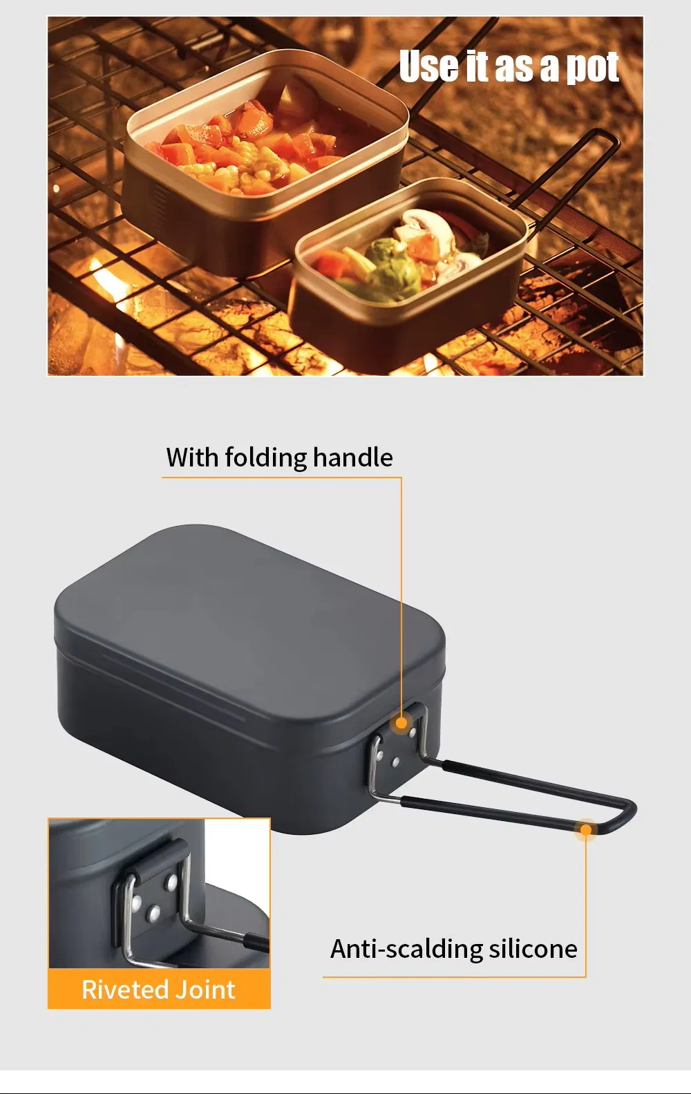 Space-Saving Foldable Cookware Set Customizable Aluminum Mess Tin with Branding Options