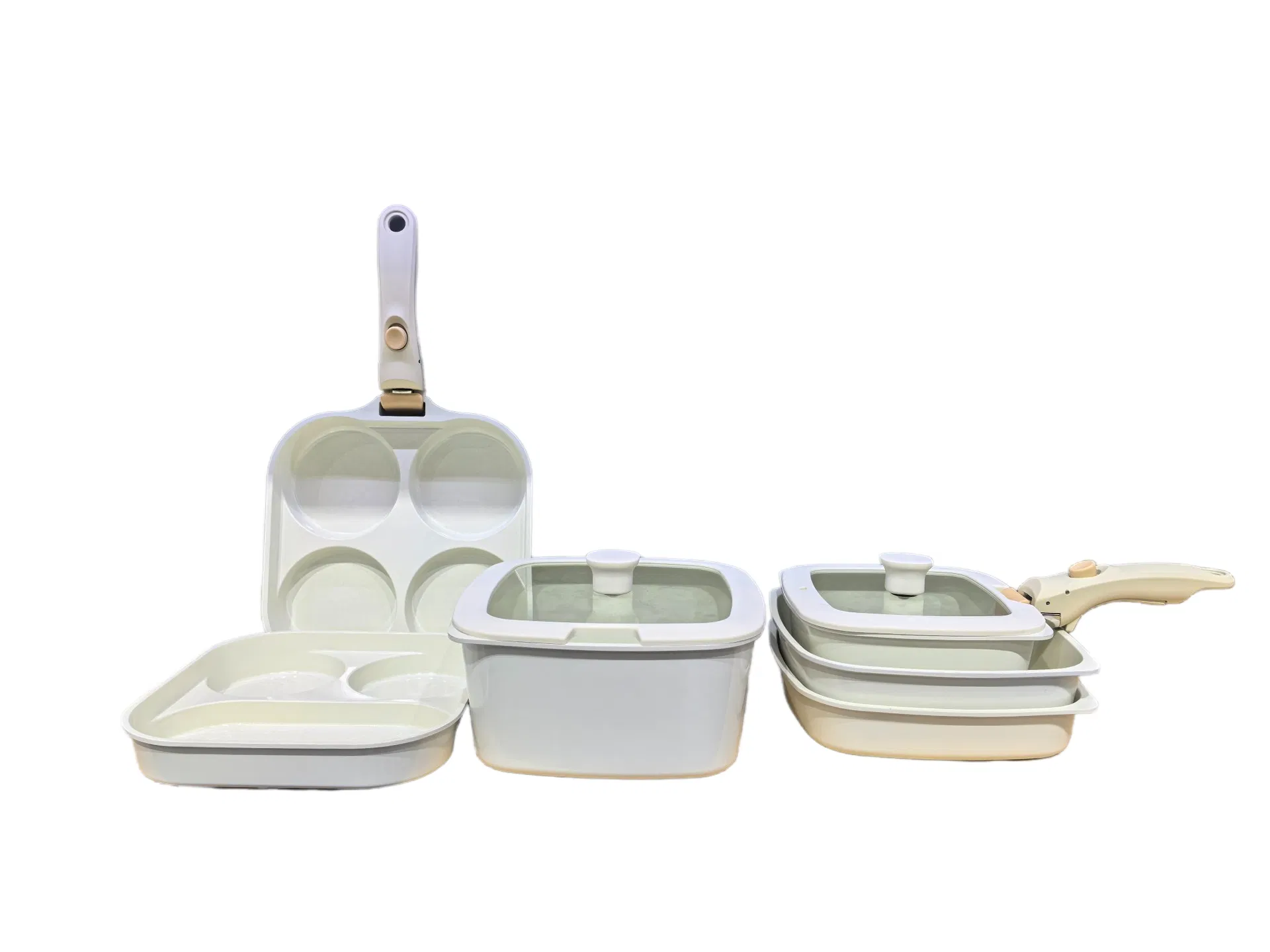 11PCS Square Pans and Pots Cookware Set with Detachable Handle