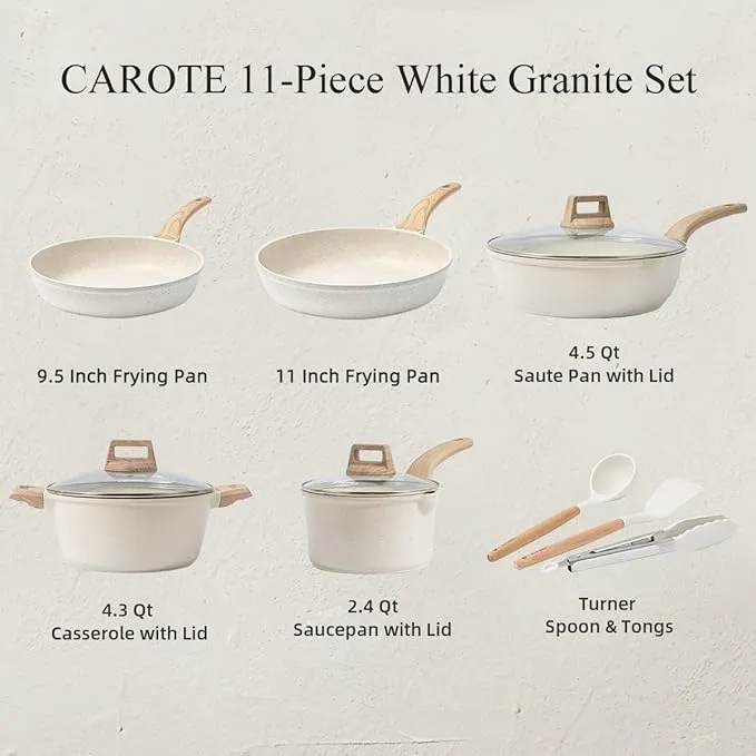 8-Piece Non-Stick Induction Cooker Cookware Set, White Granite, Basic Model