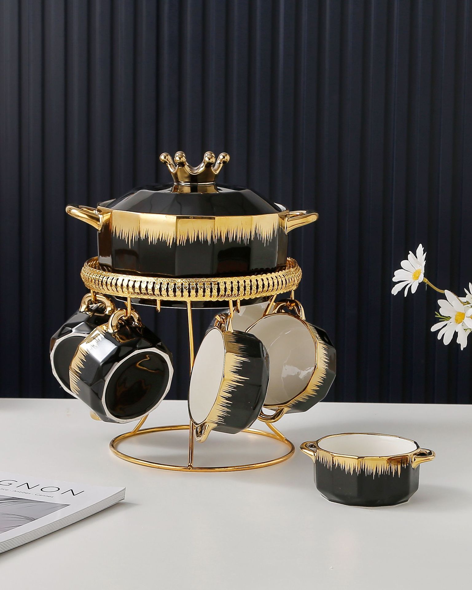 2023 Chaozhou Factory Direct Sale Porcelain Bowl Set Gold Plated Green Stockpot Ceramic Cookware Direct From the Source