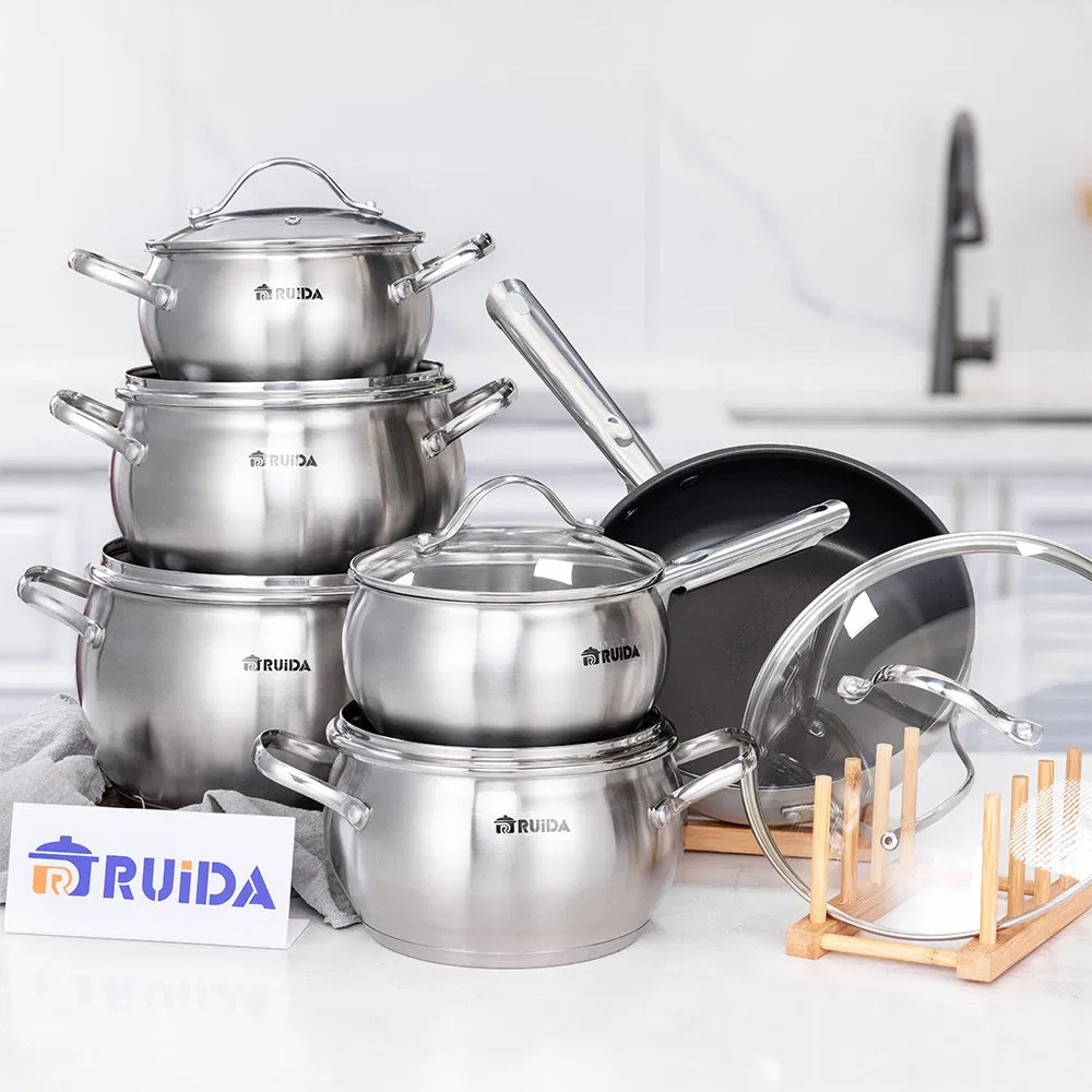 Kitchen Cooker G Shape Lid Induction Base Cookware Set with Frypan