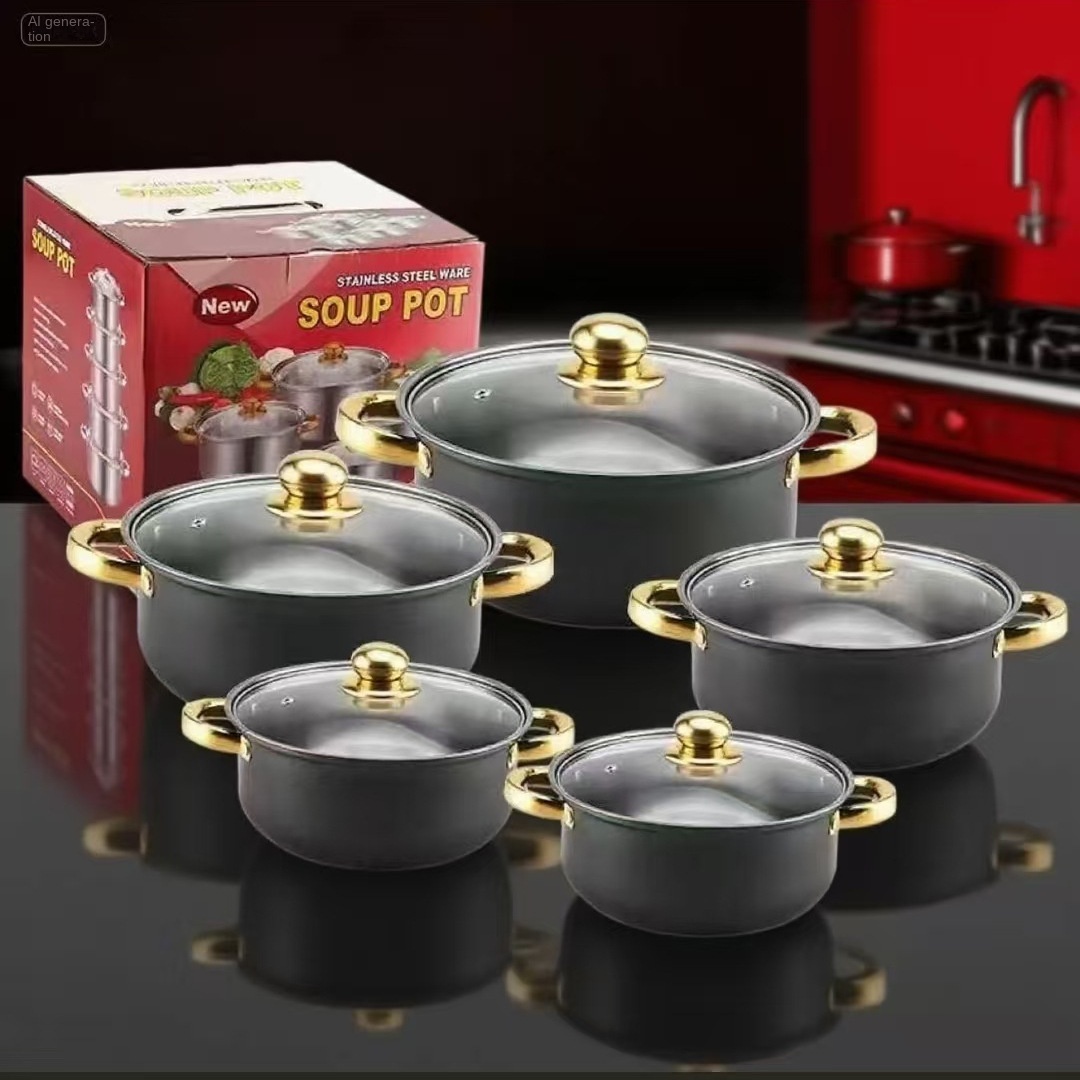 10-Piece Modern Sustainable Stainless Steel Colorful Cookware Set Glass Cover Dishwasher Oven Safe Gas Induction Ready Kitchen
