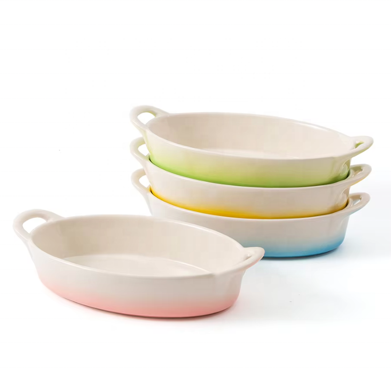 Factory Price White Porcelain Ceramic Bakeware Set Kitchen Rectangle Food Casseroles Baking Tray Pan For Baking Dishes &amp; Pans