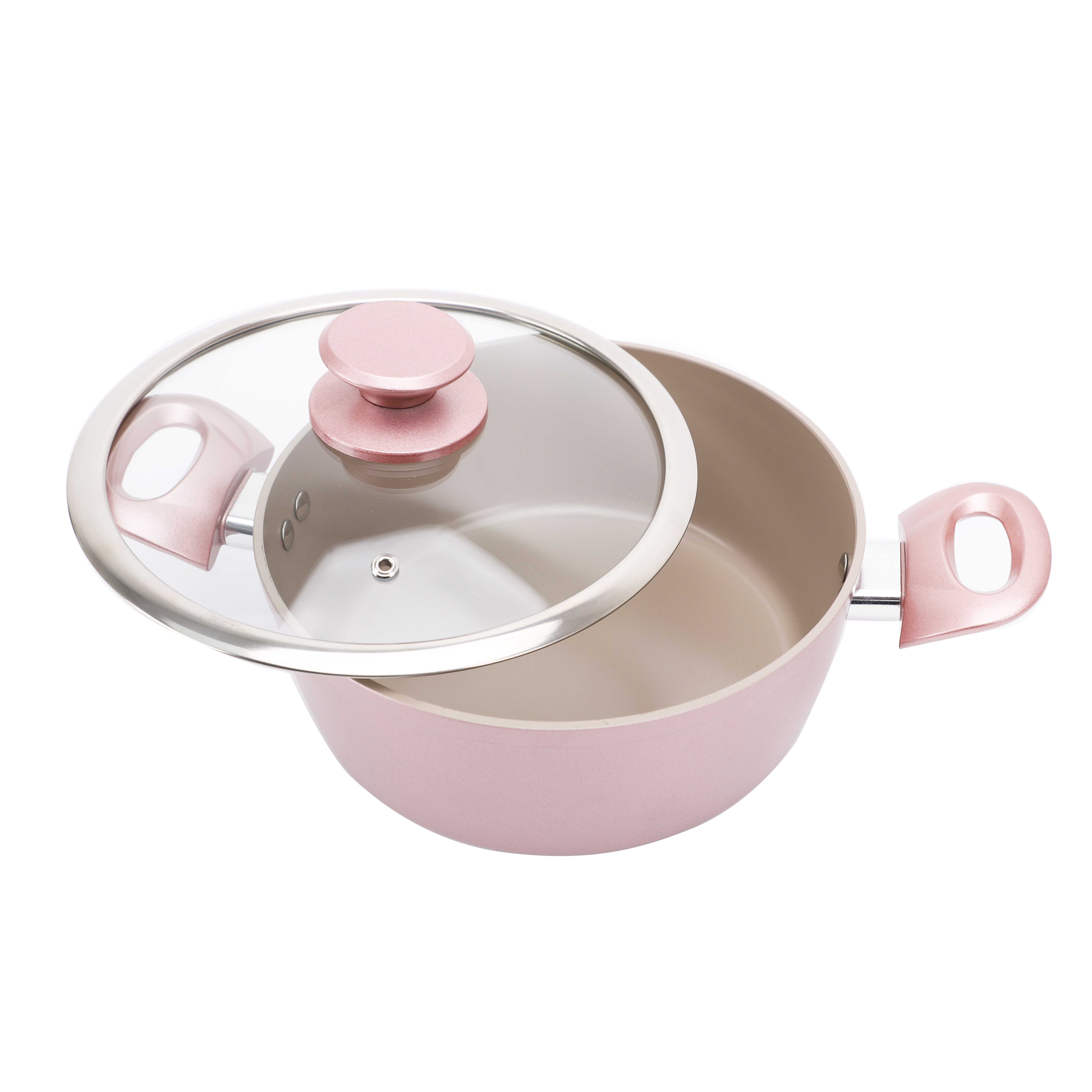 Home Cooking Kitchenware Set 10PCS Pink Nesting Ceramic Nonstick Stock Pots Set for All Cooktop