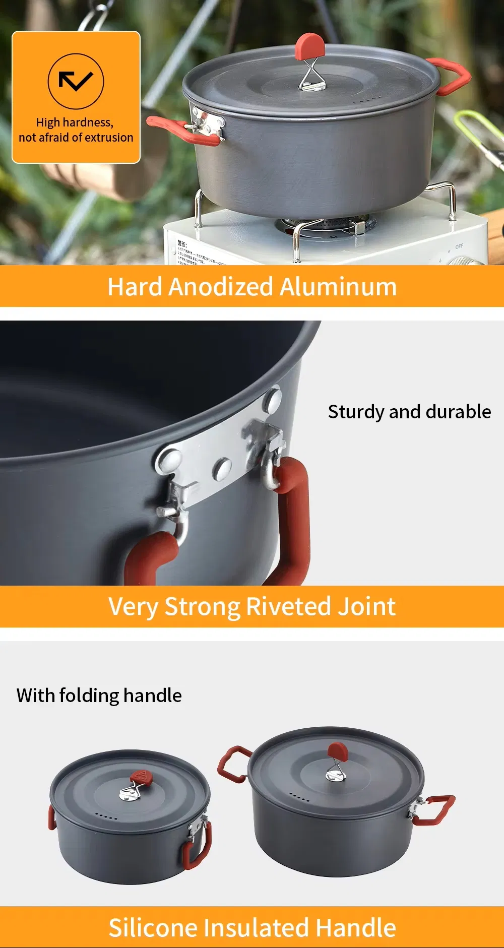 Wholesale 4PCS Outdoor Camping Portable Aluminum Picnic Cooking Pot Set Pot and Pans Set Camping