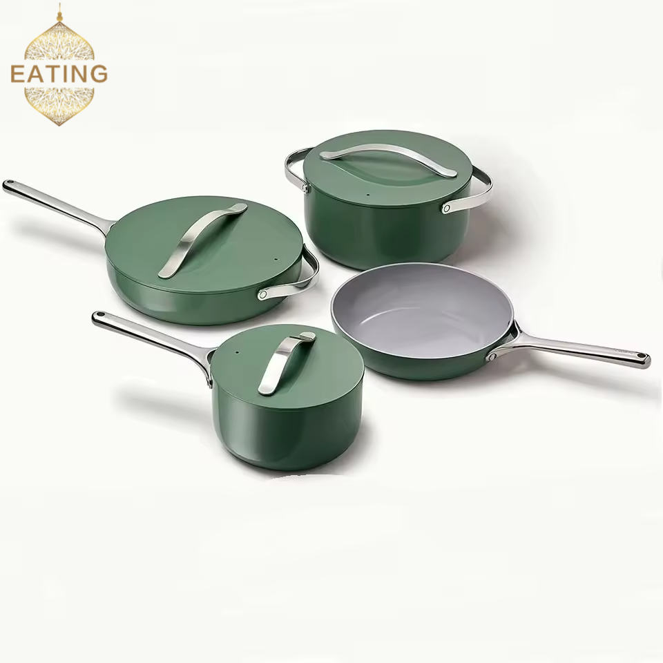 High-Temp Resistant Cookware Set 26-28cm Deep Fry Pans 18-24cm Stock Pots With 3 Lids Industrial-Grade Ceramic Coating