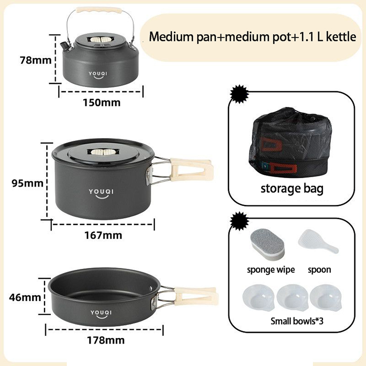 Hot Sale Outdoor Camping Cookware Set Portable Backpacking Barbecue Pots Picnic Bowl Cookware Camping Cooking Set