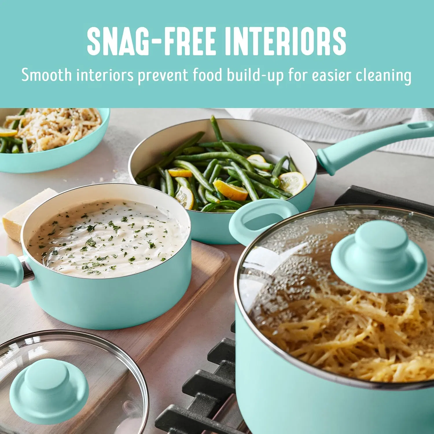 Soft Grip 16 Piece Cookware Set, Non-Toxic Pfas-Free Ceramic Nonstick, Pots, Frying, Sauce, Saute, Glass Lids, Stay-Cool Handles, Wobble Free Bases, Dishwasher