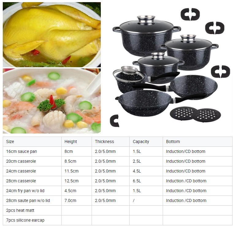 Diamond Induction Die Cast Aluminum Durable Eco-Friendly 10-Piece Black Ceramic Cookware Set Glass Cover Oven Safe