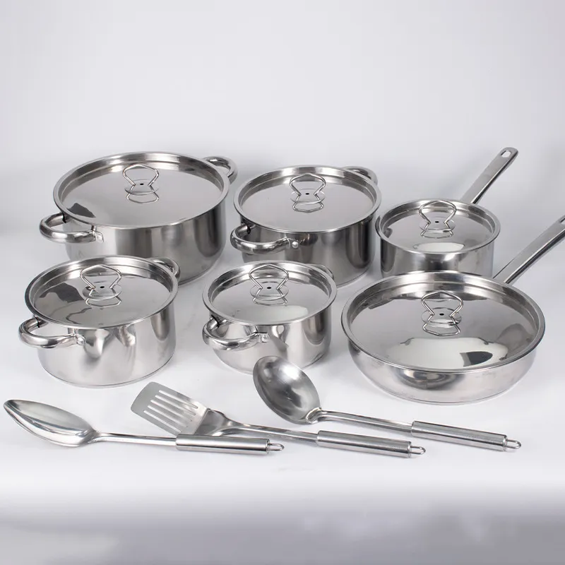 15-Piece Stainless Steel Cookware Set Stay-Cool Handle Kitchen Cooking Pan Pots and Pans Nontoxic Metalpot Set