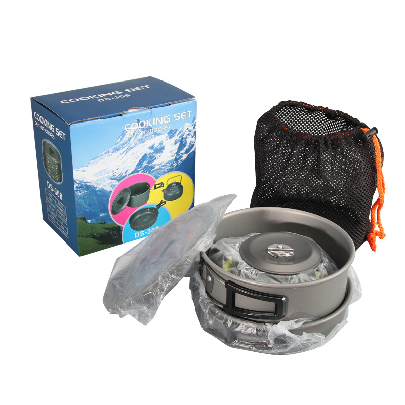 Camping Cooking Set Hard Anodized Aluminum Outdoor Cookware Set Picnic Cookware Frying Pan Kitchen Pot
