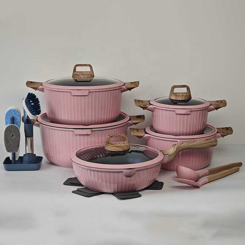 21pcs Die Cast Aluminum Dishwasher Safe Nonstick Induction Bottom Professional Cookware Set Kitchen