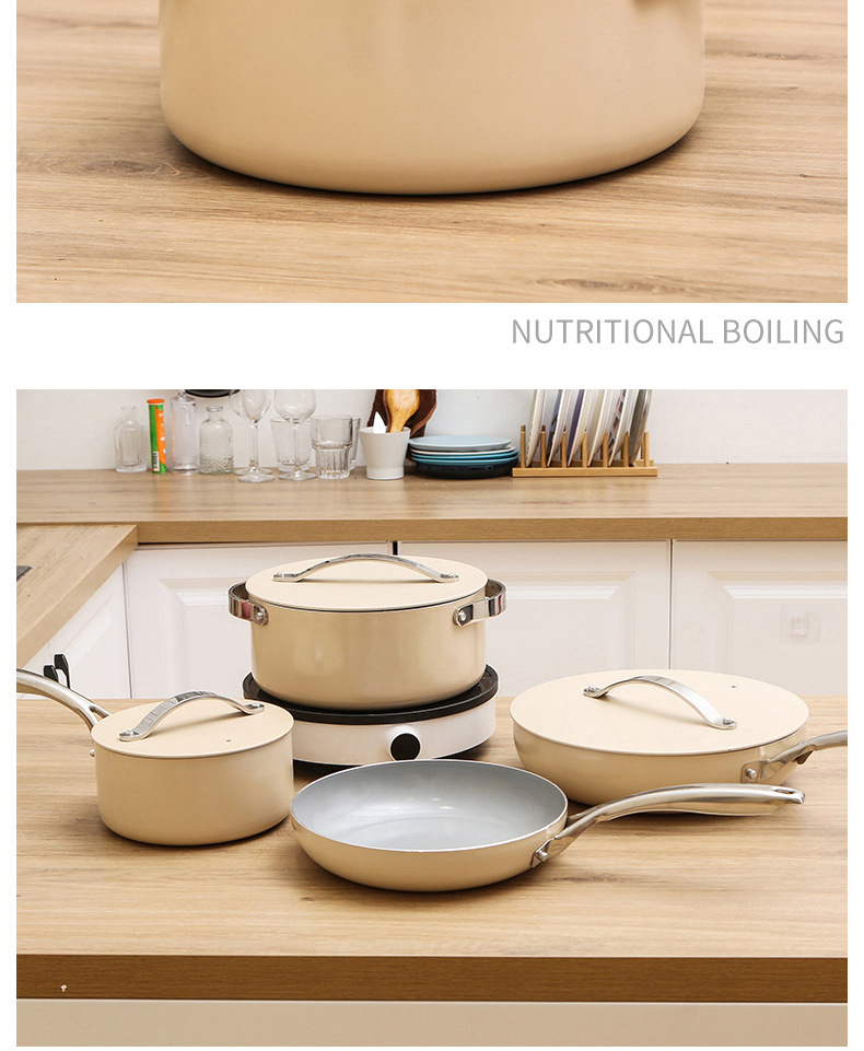 High-Temp Resistant Cookware Set 26-28cm Deep Fry Pans 18-24cm Stock Pots With 3 Lids Industrial-Grade Ceramic Coating