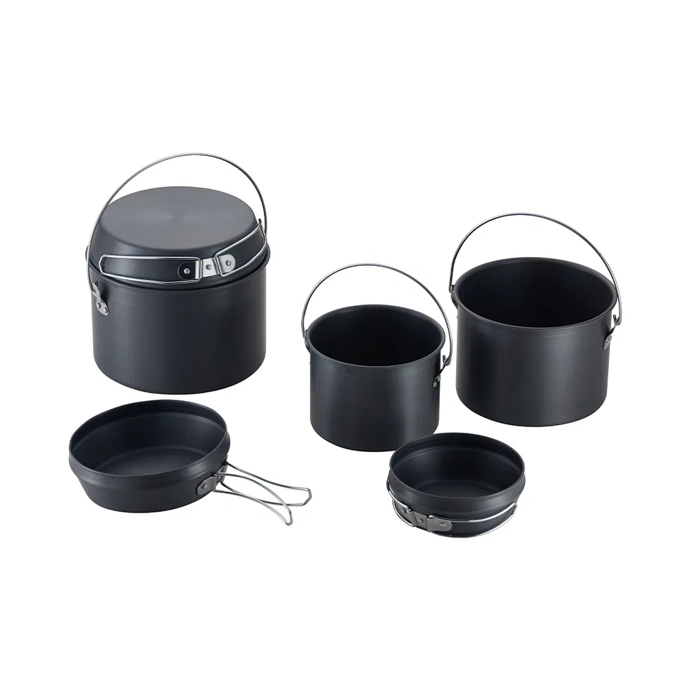 New Space-Saving Hard Anodized Cookware Set Portable Outdoor Mess Kit for Picnic & Camping