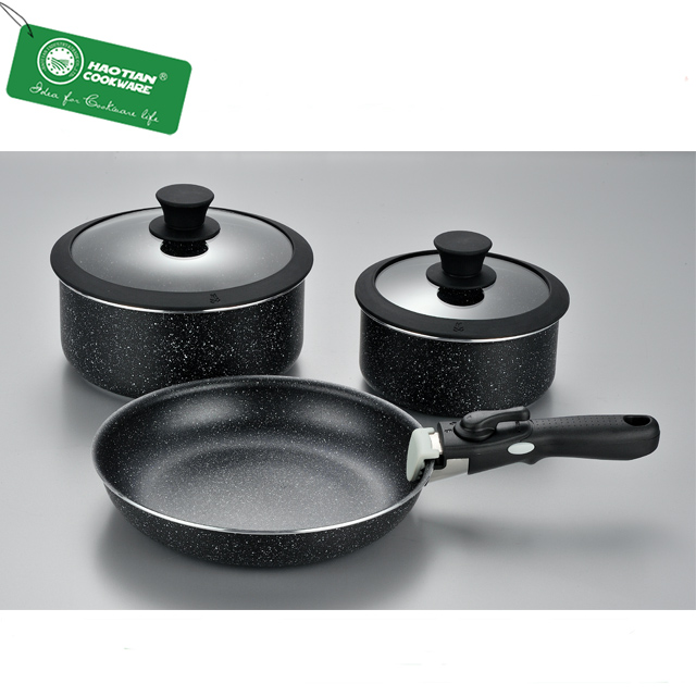 Kitchen Non-Stick Cookware Sets With Removable Handle Stackable Pots and Pans Set for Camping