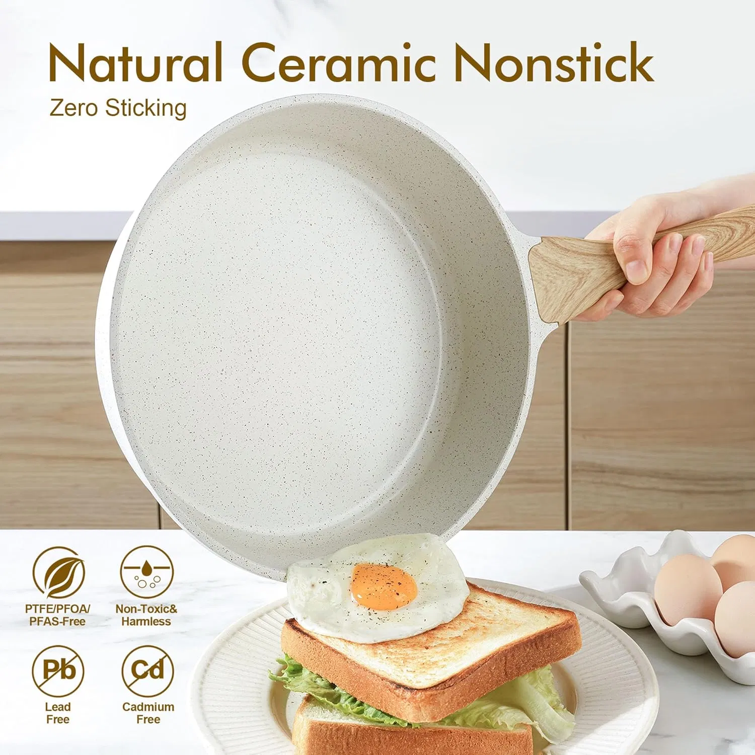 Nonstick Ceramic Cookware Set, 13-Piece Non-Toxic Pots and Pans Set, Healthy Kitchen Cooking Set with Stay-Cool Handles, Silicone Tools and Pot Protectors
