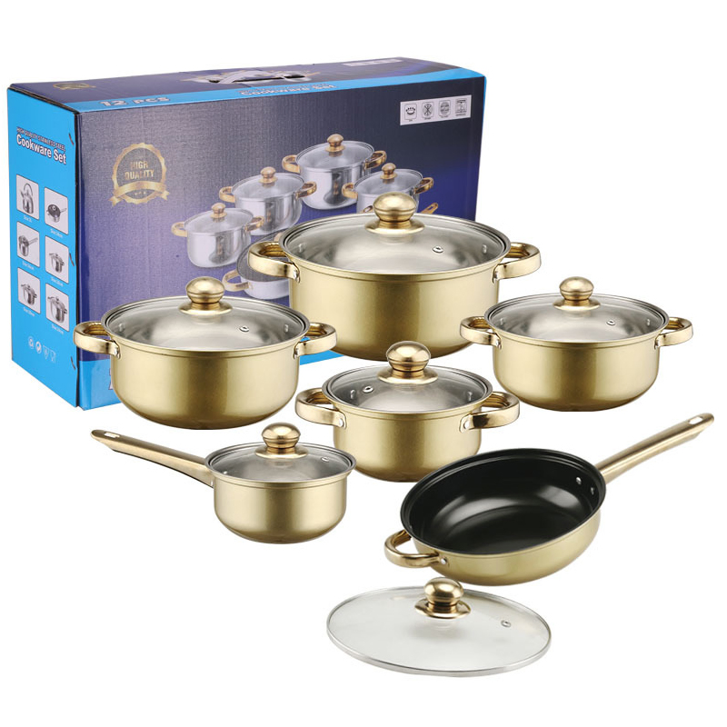 Custom Color Stainless Steel Soup Pot Small Saucepan Milk Pan Cooking Pot Skillet 12PCS Cook Ware Set with Handle