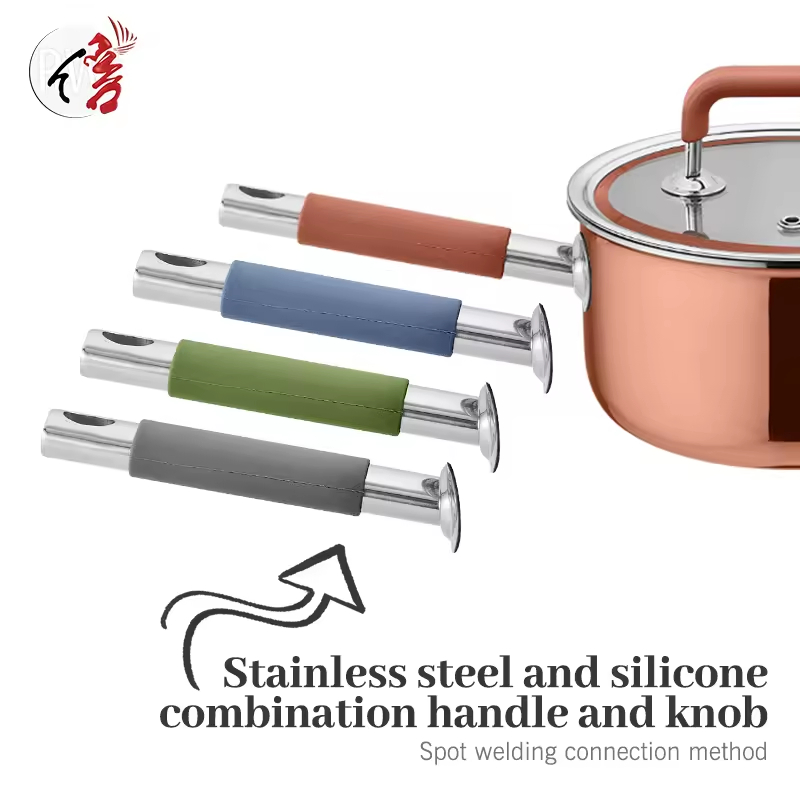 Luxury Design Copper Triply 304 Stainless Steel Cooking Pot Cookware Set with Silicone Handle