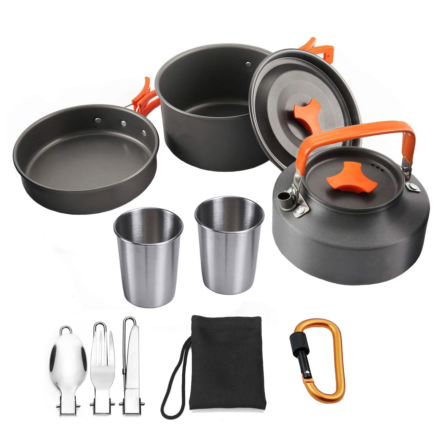 Outdoor Camping Cookware Set for 2-3 People with Folding Design Travel-Friendly Teapot Combination