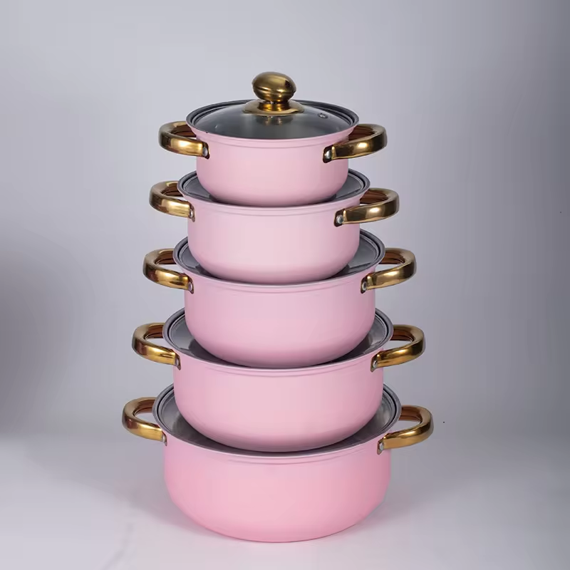 New Cooking Pots Set Cookware Pot Pan Set Skillet Stockpot Kitchen Nonstick Stainless Steel New Top Quality 10pcs Metal