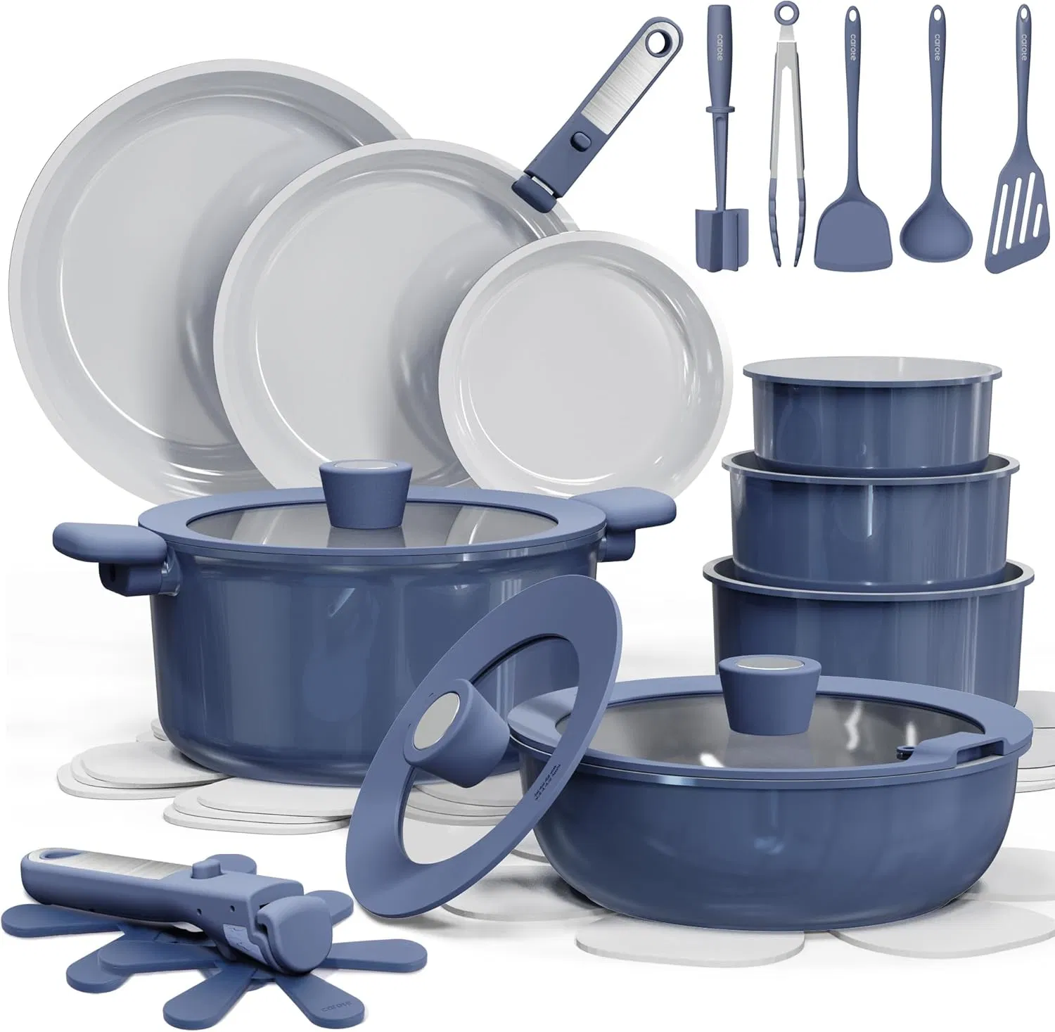 27PCS Ceramic Cookware Set Nonstick, Pots and Pans Set Non Stick, Non Toxic Cookware Detachable Handles, Dishwasher/Oven Safe, RV/Camping Cookware with Kitchen