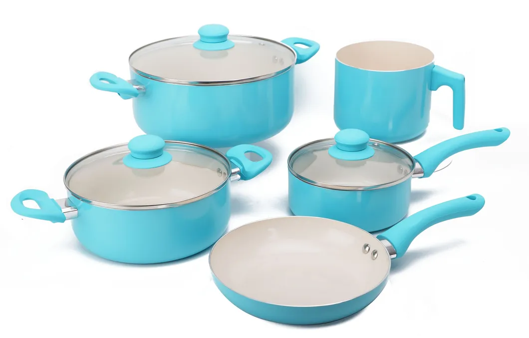 High Quality Pressed Aluminum Non Stick Ceramic Casserole Fry Pan Cookware Sets with Milk Pot