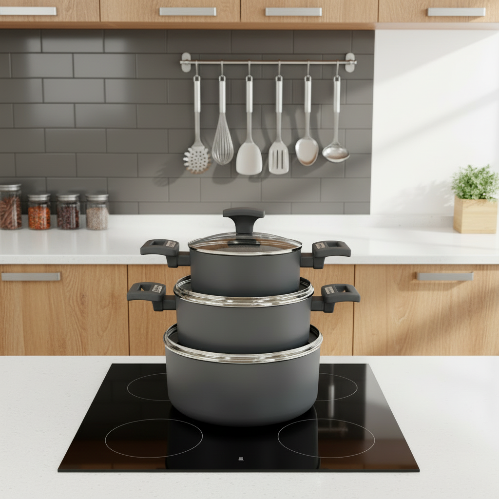 Classic Style Non-Stick Carbon Steel Cookware Set Heat Resistant Soup Pots Dishwasher Safe Stackable &amp; Magically Large Capacity