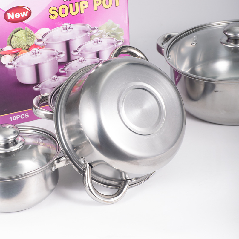 Home Kitchen Cookware Sets 10-Piece Basic Stainless Steel Pots and Pans for Gas Electric Halogen Ceramic Induction Hobs Type 7