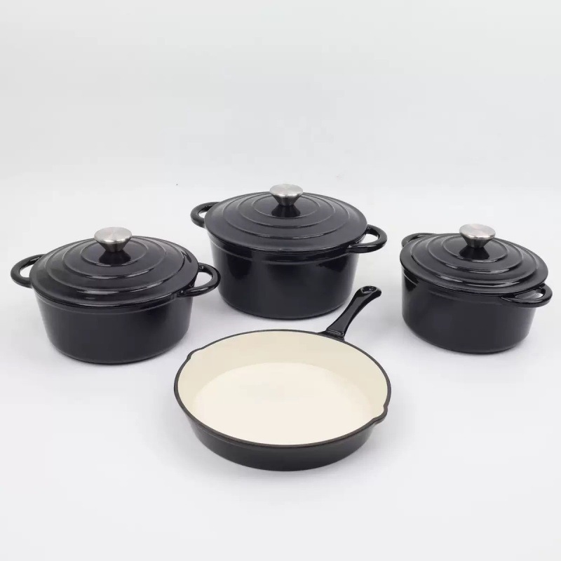 7pcs/4 Pots Enamel Cast Iron Cookware Set Seven-Piece Multi-Function Frying Pan and Stew Pot for Home Kitchen Use