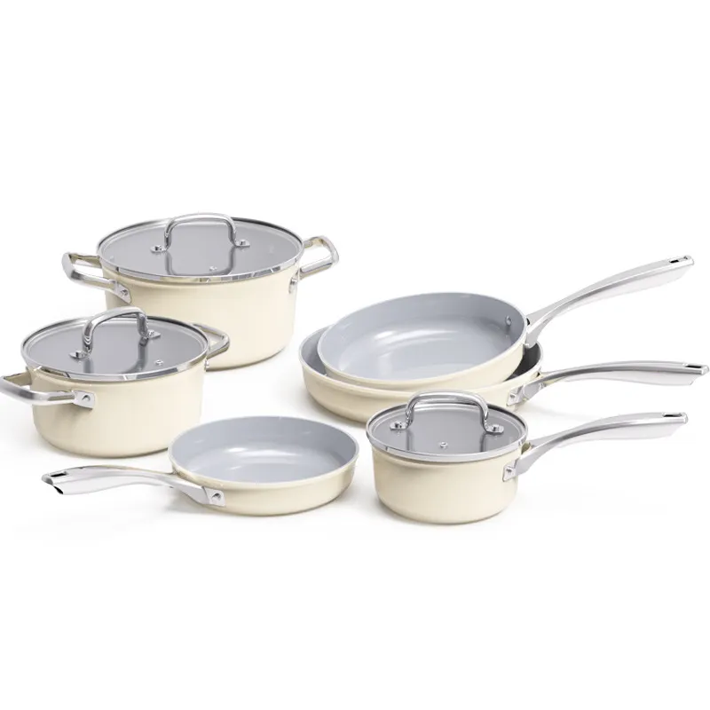 Wholesale 6PCS Ceramic Non Stick Pressed Cookware Set with Stainless Steel Handle