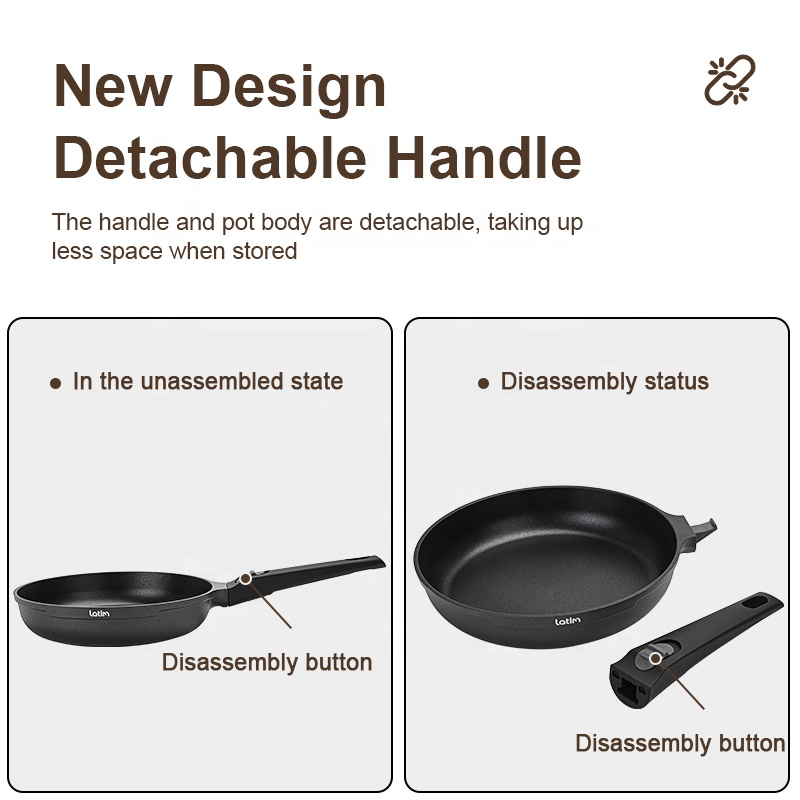New Style Die-Casting Aluminium Frying Pan Wok With Removable Handle High Quality Non Stick Casserole Saucepan With Glass Lid