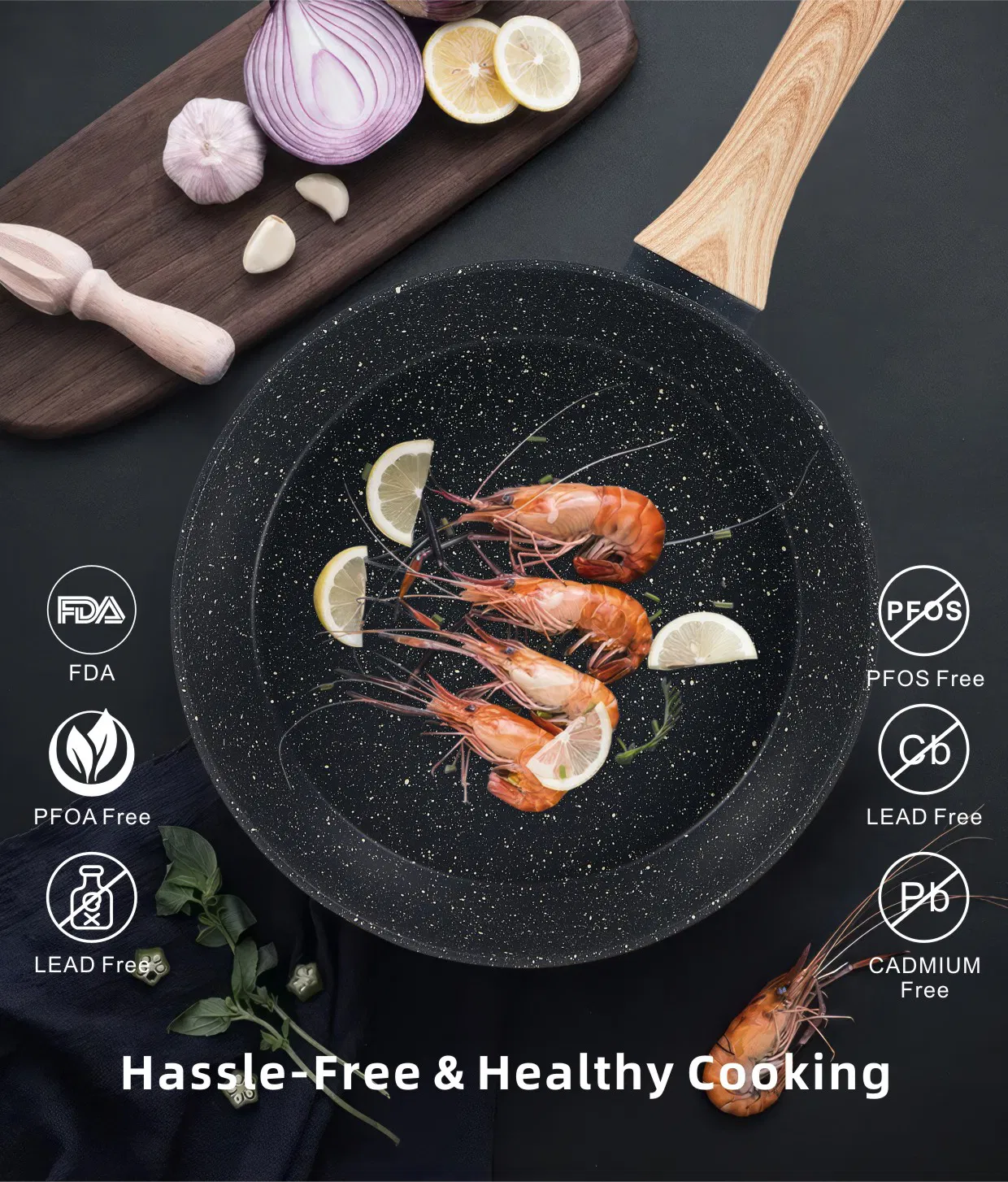 12PCS Granite Black Marble Nonstick Aluminum Pans and Pots Cookware Set