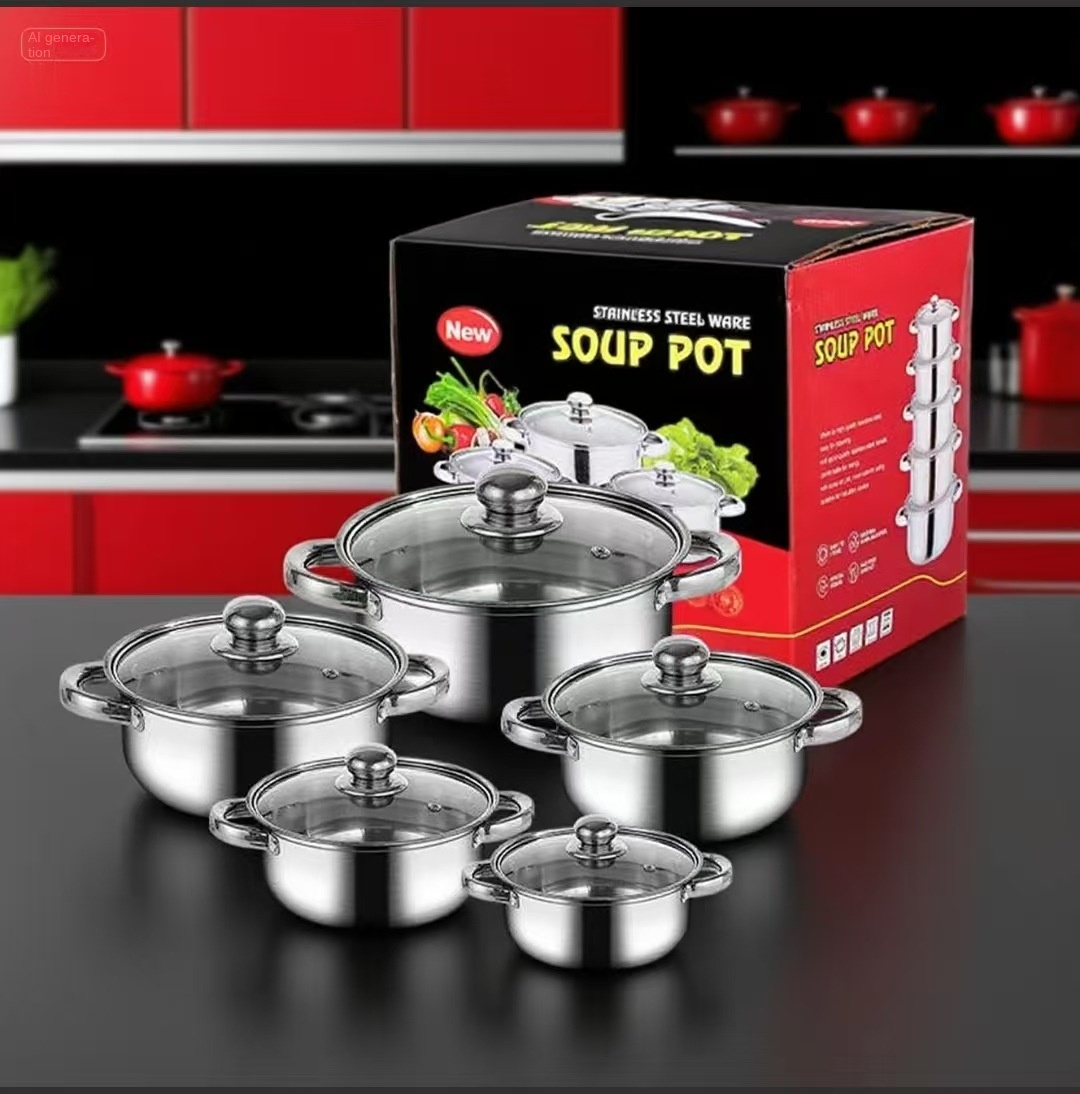 10-Piece Modern Sustainable Stainless Steel Colorful Cookware Set Glass Cover Dishwasher Oven Safe Gas Induction Ready Kitchen