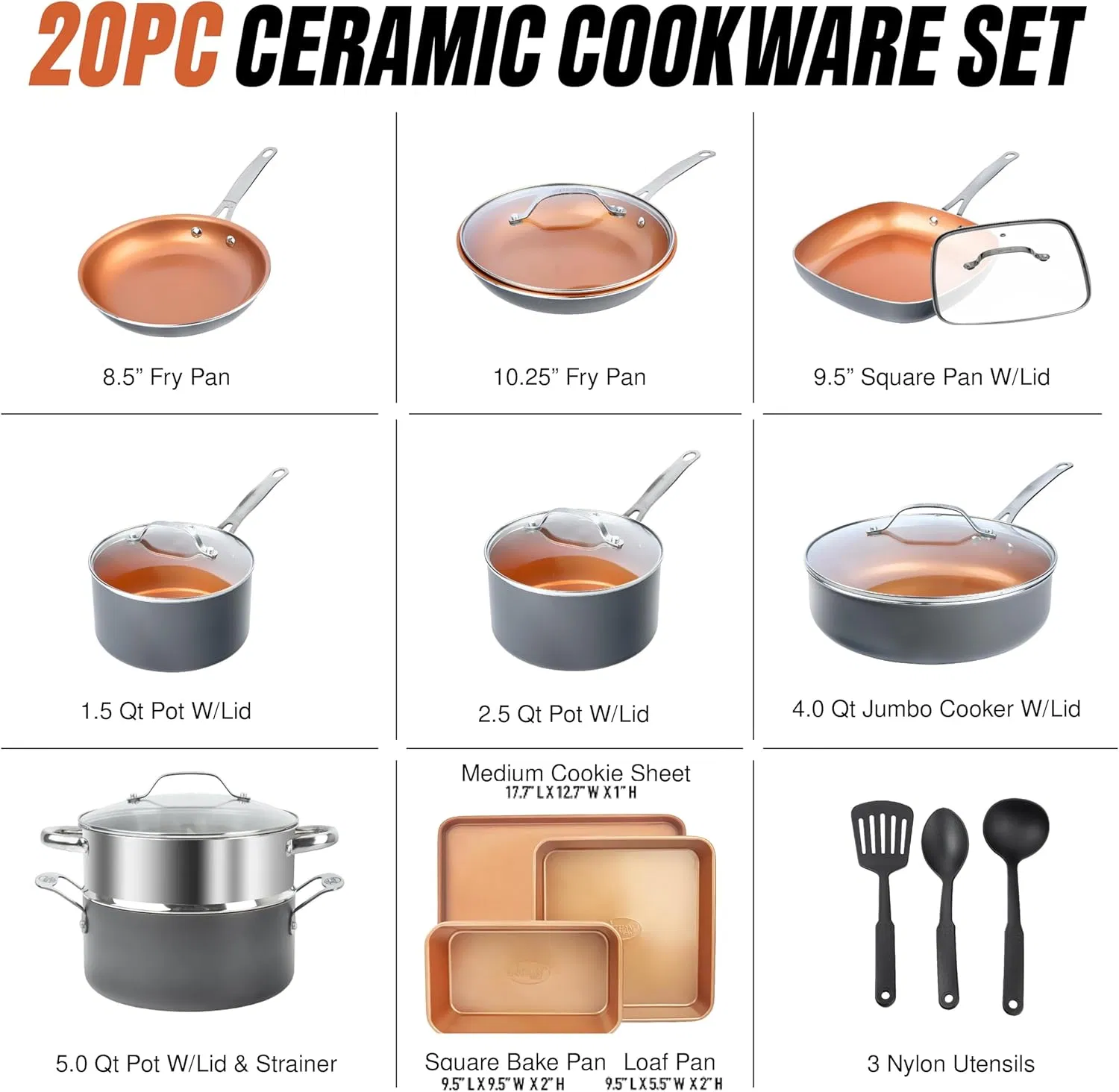 20 PC Ceramic Cookware Set Detail 6