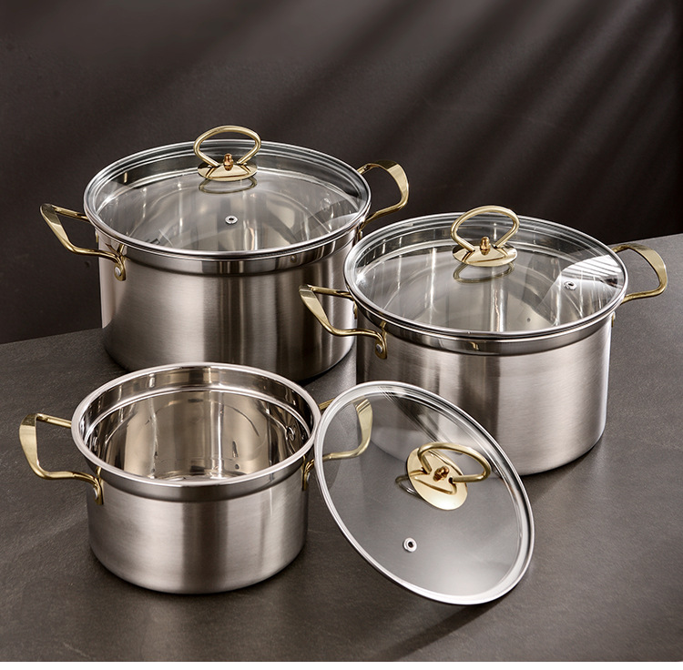 Stainless Steel 3-Piece Multi-Functional Cookware Set Glass Lid Dishwasher Safe Heat Resistant Gas Induction Ready Modern Design